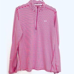 Nike XL women's Dri-FIT 1/4-zip running activewear top pink white stripe